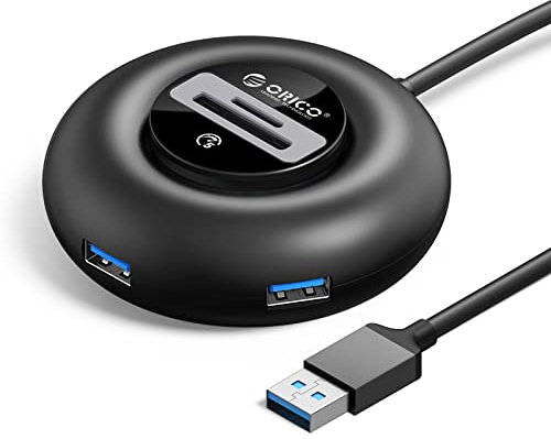 ORICO USB3.0 Hub 4 Port 5Gbps, Multi Port USB Splitter,Round USB Extension 2 USB A Port Data Hub SD/TF Power Surply