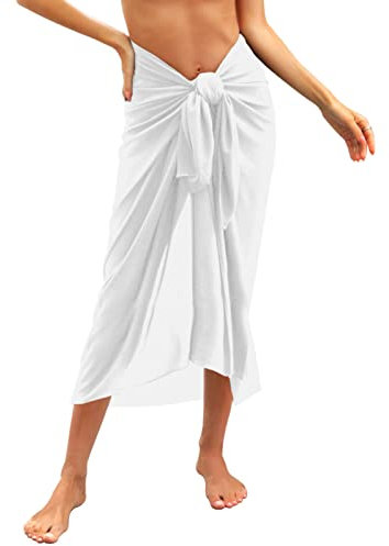 Svanco Damen Sarong Pareo Chiffon Bikini Cover Up Vertuschen Strandtuch Wickelrock Beach Wrap Für Strand Rock Swimsuit Lang Strandkleid Multifunktional Einheitsgröße(Weiß)