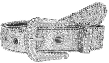 Eohak Western-Ledergürtel für Damen, mit Strassbesatz, für Jeans, Cowboy, Taillengürtel für Taille 68,6 - 99,1 cm, silber, L