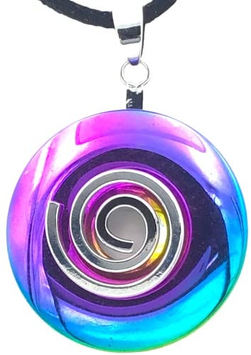 Steinfixx® - Premium Regenbogen-Hämatit Donut optional als Kette mit Silber- oder Goldanhänger und 80cm Lederband | Heilstein | Edelstein | Chakra-Stein