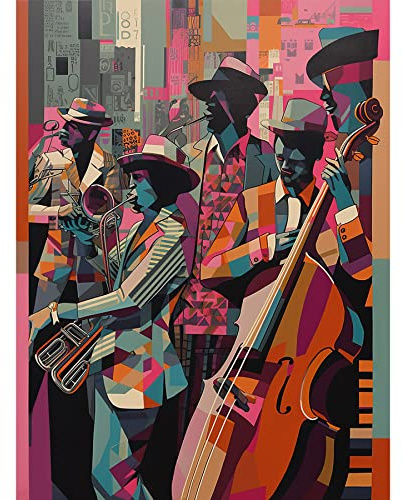 Artery8 New Orleans Jazz Festival Musicians Warming Up in The City Street Abstract Modern Painting Unframed Wall Art Print Poster Home Decor Premium