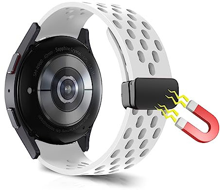 WoPail Armband Kompatibel mit Samsung Galaxy Watch 7/ FE/ 6/5 /4 40mm 44mm Silikon Armband Magnetisch Sport 20mm ErsatzArmband für Watch 6 Classic 43mm 47mm Weiß