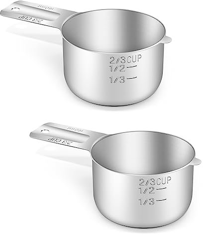 BERYLER 2er Pack 2/3 Tasse (160ml | 160cc | 5oz) Edelstahl Messbecher, Silber
