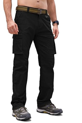 Cindeyar Cargohose Herren Relaxed Fit Baumwolle Wanderhose Herren Casual Arbeitshosen Männer Outdoor Militär Taktische Hosen mit Multi Taschen(Schwarz,L)