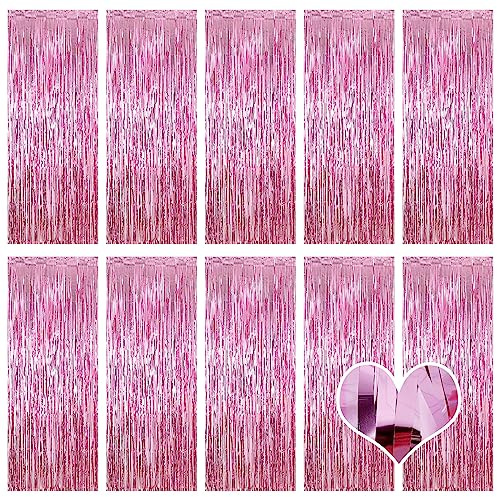 Fransenvorhang aus Folie, 10 Stück, 1 x 2,5 m, metallische Lametta-Folie, Fransenvorhänge, Lametta-Hintergrund, Luftschlangen für Geburtstagsparty-Dekoration, Hochzeit, Weihnachten (Rosa)