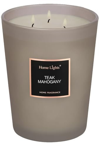 HomeLights Duftkerzen, Kerzen für Zuhause, großes Glas, Aromatherapie-Kerzen, natürliches Sojawachs, 130 Stunden lang brennende Kerzen Geschenk, Teak-Mahagoni