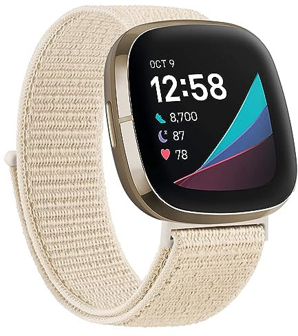Oumida Nylon Armband für Fitbit Versa 3/4, Sense/Sense 2 - Verstellbares Ersatz Uhrenarmband Mit Klettverschluss für Damen und Herren