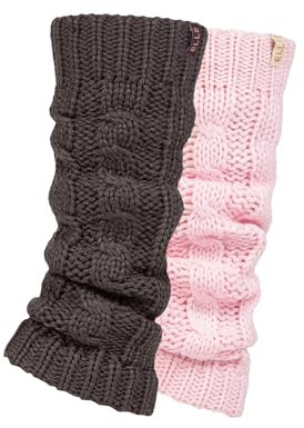 ELLE Ladies Chunky Leg Warmers - Winter Warm Cable Knit Patterned for Ballet, Dance or Casual Wear In One Size 2 Pairs Charcoal Pink