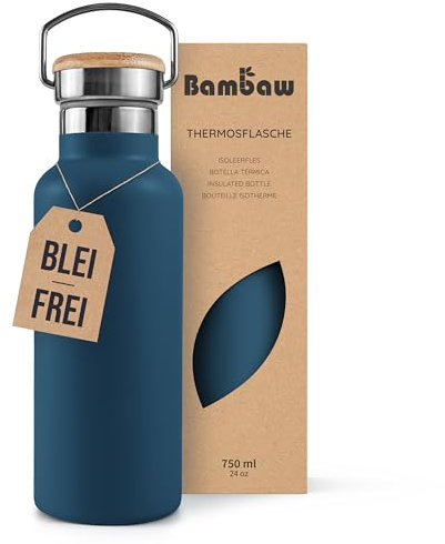 Bambaw Insulated 750ml Water Bottle, Stainless Steel, Leakproof, Hiking - Aegean Blue