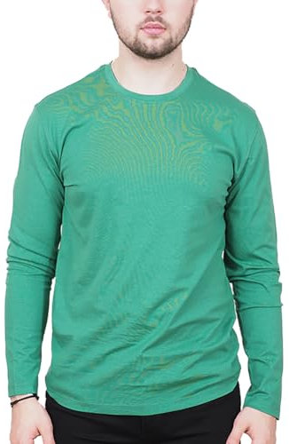 Mens Long Sleeve T-Shirt 100% Cotton Crew or Henley Neck Premium Top Green