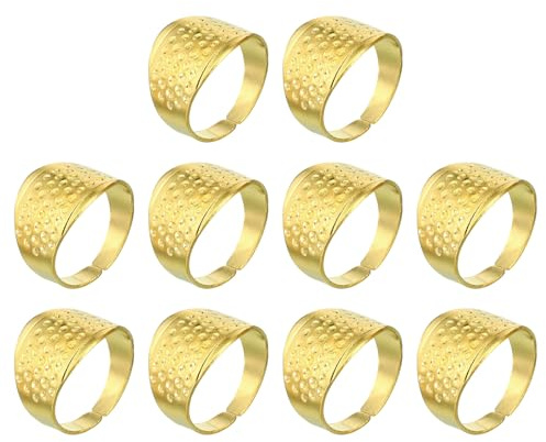 PATIKIL 10 Stück Metall-Nähfingerhüte verstellbarer Fingerhut Ring Golden | Finger-Schutzschild, Für Stricken Handwerk Näharbeit