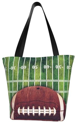 Umhängetasche, Canvas Tote Große Tasche Damen Casual Handtasche Wiederverwendbare Einkaufstaschen,American-Football-Feld und Ball