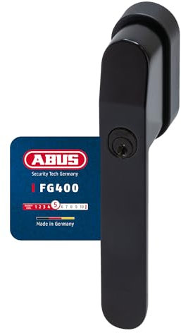 ABUS Maniglia per finestra con serratura FG400 – con cilindro a pressione e chiave – Sicurezza bambini e antifurto – Universale – Livello di sicurezza 5 – Nero