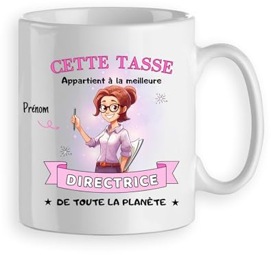 Mug Tasse cadeau meilleure directrice ou directeur de la planète, prof, enseignant, personnalisée prénom 2 faces