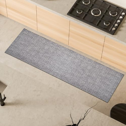 Comart - Tappeto Cucina Trama - 50x180 cm - Antiscivolo - Assorbente - Facile da Pulire - Passatoia in Poliestere Intrecciato - Resistente - Moderno - Runner per Corridoio e Entrata - Grigio