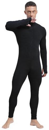 JanJean Herren Bodysuit Einteiler Jumpsuit Sport Overall Ganzkörperanzug mit Reißverschluss Atmungsaktiv Body Sport Training Gym Fitness Schwarz XXL