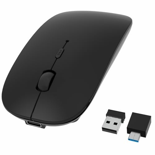 HOTDREAM Mouse Bluetooth wireless ricaricabile per MacBook Pro/Air/iPad Air/iPad Pro/Laptop/Tablet/iPhone/PC, Bluetooth 5.2/3.0 e mouse Dual Mode 2.4GHz, nero