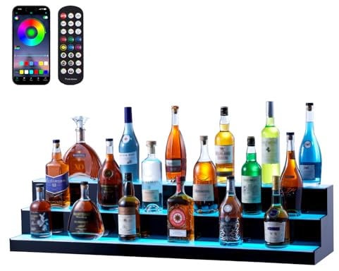 VEVOR Barregal Weinregal, LED-beleuchtetes Hausbarregal mit RF-Fernbedienung und App-Steuerung, 3 stufiges Getränkebeleuchtungsregal aus Acryl, 1210 x 300 x 250 mm Weinflaschenständer Freistehend