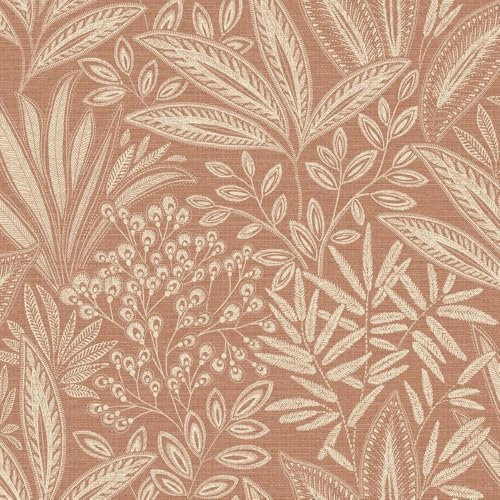 Sahara Leaf Clay Terracotta Wallpaper - Botanical Leaves Naturistic - Stylish Modern Luxury Textured Feature Wall