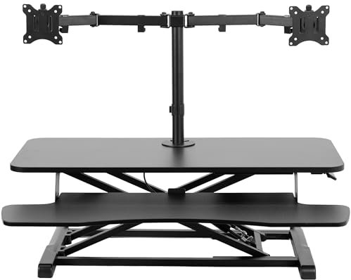 VIVO DESK-V036K-M2 Höhenverstellbarer Stehpult-Konverter mit doppeltem 33 bis 76,2 cm Monitorständer, Sitz-Steh-Monitorhalterung und Schreibtischerhöhung, Schwarz, 91,4 cm