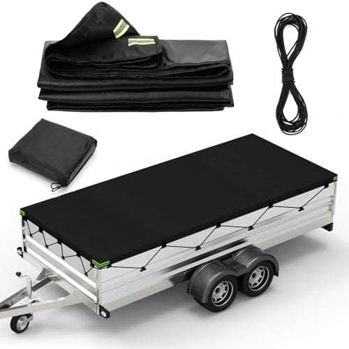 Lona para Remolque 214×122×13 cm,Lona Impermeable Exterior,Lona de protección con Cuerda de Lona Y Bandas Reflectantes,para Varios Modelos de remolques de automóviles de 750kg