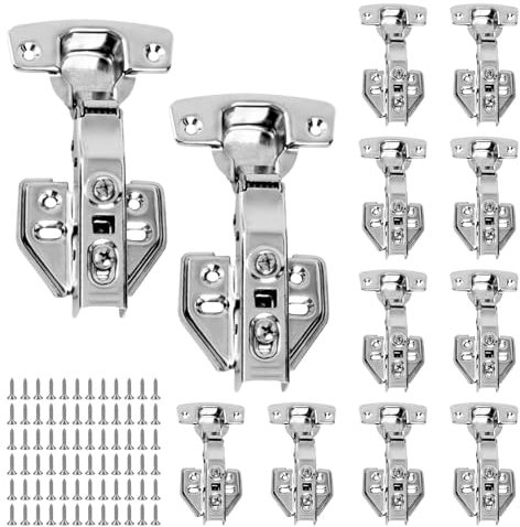 12Pcs Cabinet Hinges,Full Overlay Cupboard Hinges,Soft Close Hinges for Kitchen Cupboard,Door Hinges Concealed Wardrobe Folding Hinges with Screws for Bathroom Bedroom Dining Room