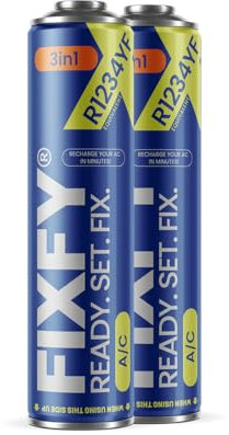 FIXFY 2 x R1234YF Lot de 2 flacons de réfrigérant 3 en 1 avec huile et mastic, à remplir soi-même pour climatisation des véhicules à partir de l'année de construction 2017