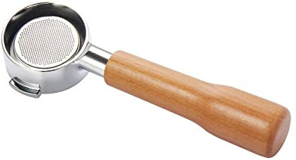 Ensemble porte-filtre réutilisable sans fond de 58 mm avec poignée en palissandre compatible avec les cafetières à tête d'infusion E61 - Compatible avec Expobar Gemilai Rocket - Comprend 1 panier
