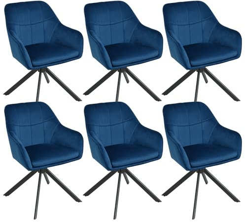 Goeurvant Esszimmerstühle drehbar 6er Set mit Armlehnen Polsterstuhl drehbarer Stühle Esszimmer aus Samt Küchenstuhl mit Metallbeine für Wohnzimmer Esszimmer Dunkelblau