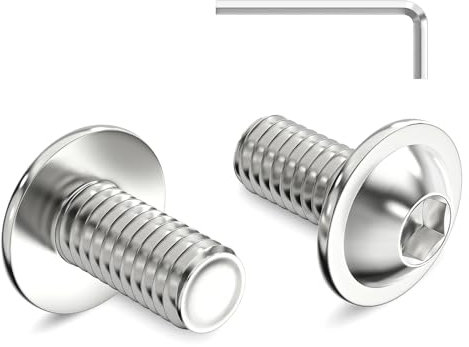 Lot de 20 vis à tête bombée M6 x 12 mm avec bride à six pans creux en acier inoxydable A2 V2A, filetage complet avec clé à six pans creux