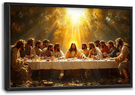 Große Wandkunst Das letzte Abendmahl für Wohnzimmer, christliche Leinwand, übergroße Wanddekoration, Jesus Ästhetik, gerahmte Bilder, Gemälde, Druck, Kunstwerk für Schlafzimmer, Büro, 91 x 61 cm (L