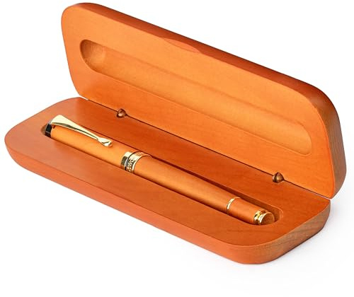 Wordsworth & Black Luxury Refillable Bamboo Wood Rollerball Pen for Writing | Roller Ball Gift Set for Men , Women, Cherry, Wooden Barrel, Gold Finish, Fancy, Smooth Liquid Ink, Case , Refill Included