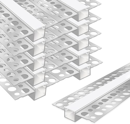 LEDLightsWorld Putzbares Aluminium LED profil für 12 mm LED Streifen, 10er Set 3,3 ft/1 m mit Milchiger Abdeckung, Einbau Trockenbauprofil für Decke und Wand