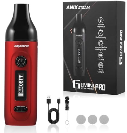 Kräuter Vaporizer für trockene Kräuter, Verdampfer Set für Trockenkräuter, Präzise Temperatureinstellung 149℃-224℃, mit 2200 mAh Akku und LCD Display, Premium Tragbarer Vaporisator Cannabis, Rot