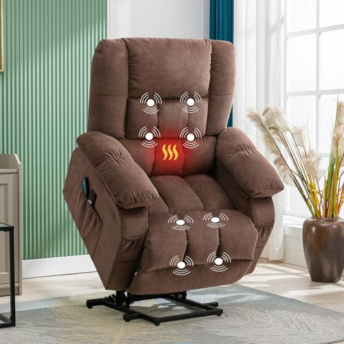 Bosmiller Elektrische Aufstehhilfe Relaxsessel Aufstehsessel Verstellbar Fernsehsessel Heizung Sessel mit Aufstehhilfe TV Sessel mit Massage Wärmefunktion Liegesessel, Braun