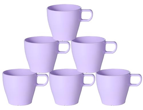 GESHUPOR 6-Pack 10oz Unbreakable Coffee Mugs, Microwave Safe Premium Drinkware (Up to 320℉), Lightweight Shatterproof White Cups for Keurig, Kids, RV & Camping, BPA-Free (Purple)
