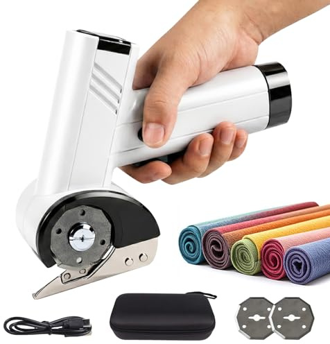 Cardboard Cutter, 4.2V Cordless Electric Scissors with Safety Lock, Storage Box, 2 Cutting Blades, Type-C, Crafting Shears for Leather, Carpet, Plastic, Sewing, Crafting, Box (White)