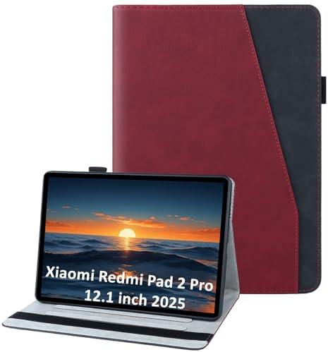 laddutoi Case for Xiaomi Redmi Pad 2 Pro 12.1 Inch 2025, Flip Case with Card Slot and Stand Function, PU Leather Case Tablet Cover Protective Case for Redmi Pad 2 Pro 12.1, Red