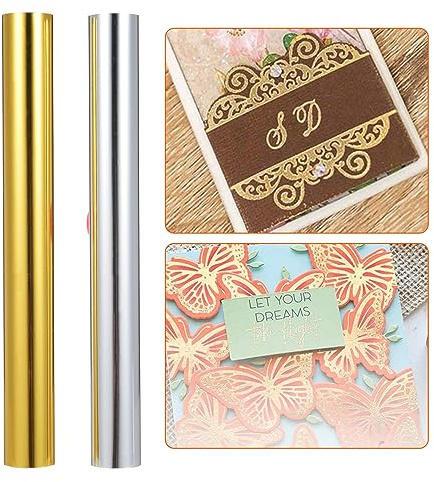 Fesjoy USB-Heißfolienstift-Set mit Gold- und Silberfolienrollen, Heißfolien-Stempelset für Papierhandwerk, Scrapbooking und -Projekte, Perfektes Geschenk für Bastelliebhaber (Gold und Silber)