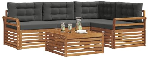 vidaXL Outdoor-Sofagarnitur mit Kissen 5 pcs Natur und Anthrazit, Outdoor-Sofa, Gartensofa, langlebige Möbel, modernes Terrassen-Set, gemütliche Lounge-Ecke