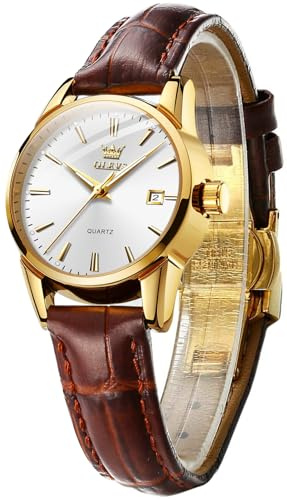 OLEVS Quarz Damen Uhr Elegante Armbanduhr Lederarmband Wasserdicht 30M Datumsanzeige Leuchtende Frauen Uhr Geschenke zum Muttertag