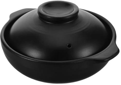 DECORNIJIA Cacerola de Terracota Negra Dos Asas, 600 Ml, Olla para Arroz y Guisos, Fácil Limpieza, para Cocina Tradicional Coreana y Familiar