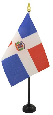 AZ FLAG - Tischflagge Dominikanische Republik - 15x10 cm Goldene Splitze - Dominikanische Tischfahne 10 x 15 Cm - Flaggen