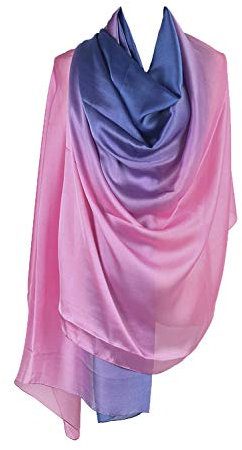 PB-SOAR Mode Damen Farbverlauf Schal Seidenschal Halstuch Stola 190 x 100cm, leicht und schlicht, 18 Farben auswählbar (Denimblau/Rosa)