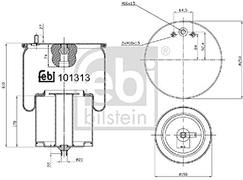 febi bilstein 101313 Luftfederbalg mit Stahlkolben , 1 Stück