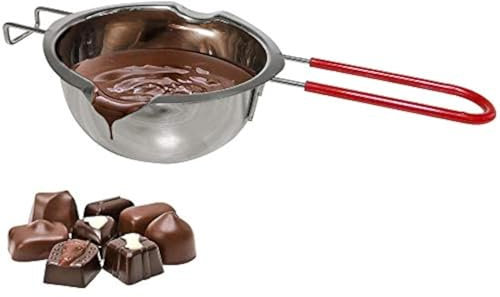 Récipient pour fondre du chocolat en acier inoxydable 18/8 avec double bec-verseur, poignée résistante à la chaleur, fond plat, idéal pour faire fondre du beurre, 480 ml Argenté.