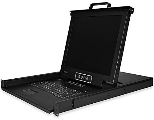 StarTech.com Consola KVM de 16 Puertos para Montaje en Rack con Cables de 1.8m, Teclado QWERTY, Conmutador KVM integrado con monitor LCD de 17, Switch KVM LCD 1U - OSD - 50000 MTBF (RKCONS1716K)