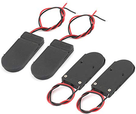 CR2032 Knopfbatterie-Halter, Kunststoff, Knopfzellen-Batteriehalter mit Kabel, An-/Ausschalter, Schwarz, 10 Stück