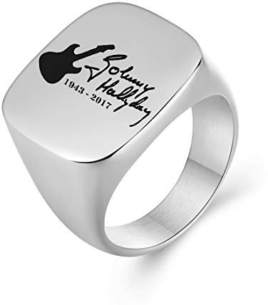 AFSTALR Johnny Hallyday Herren Siegelring Edelstahlring Siegelring The Boss Rock, Silber 7