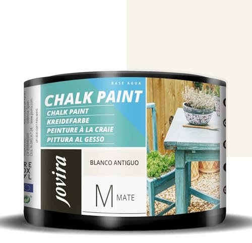 JOVIRA PINTURAS Pintura Tiza - Chalk Paint al Agua Mate. Renueva tus muebles con creatividad. (375 Mililitros, Blanco Antiguo) C-55